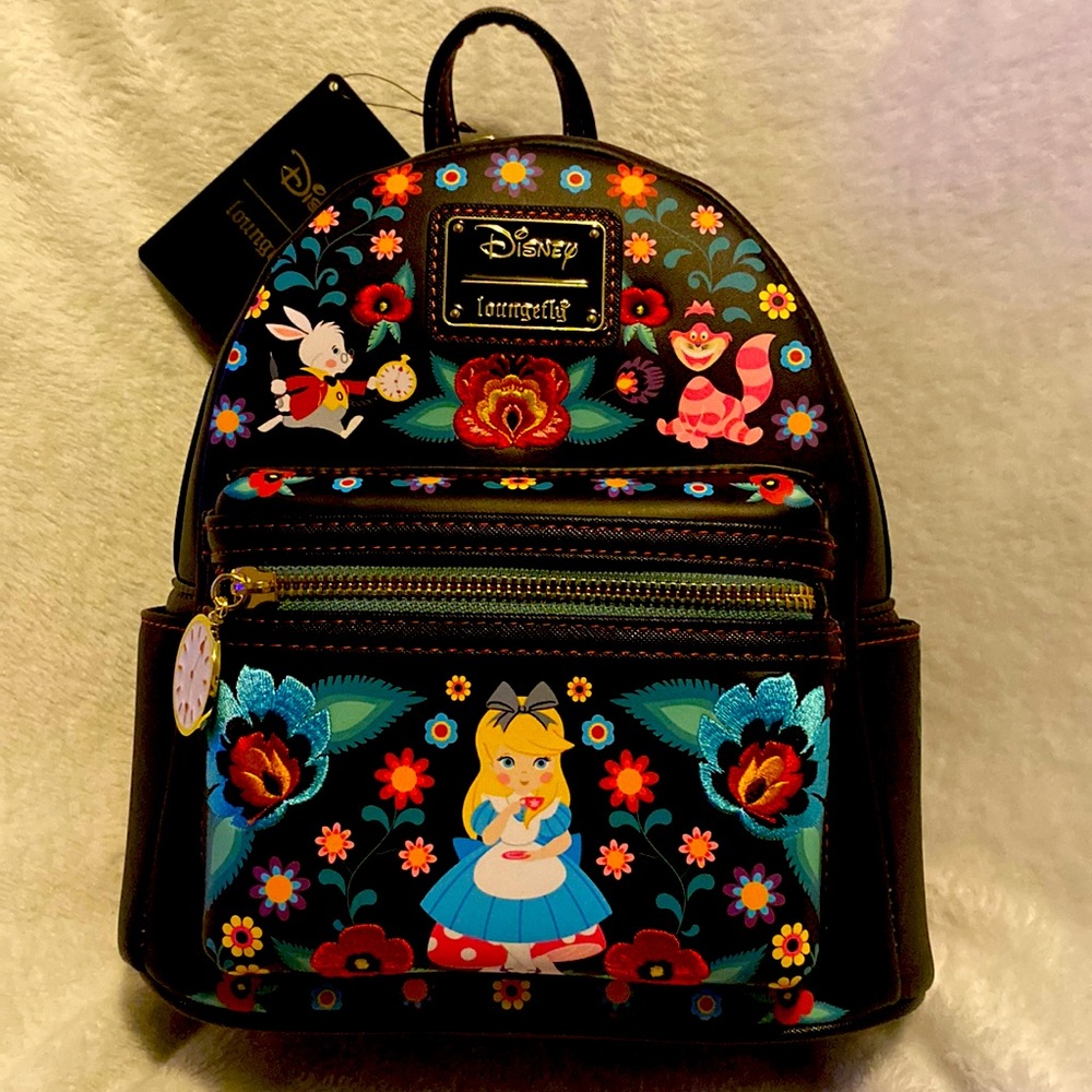 Disney lounge fly Alice in Wonderland storybook flower stitched mini backpack
